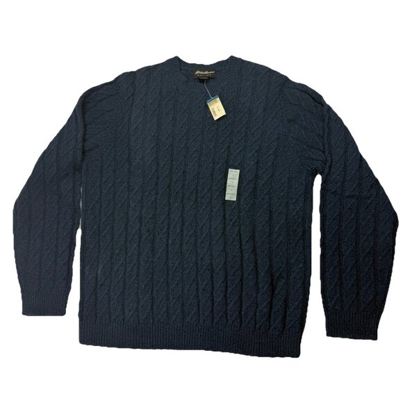 Eddie Bauer Men L Blue Crew Neck Lambs Wool Long Sleeve Sweater NWT - Picture 1 of 6